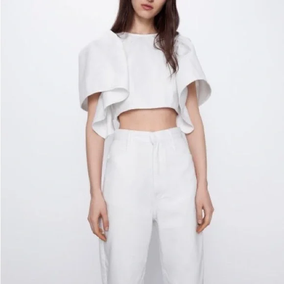 Zara white waxed effect ruffled top NWT - Picture 3 of 4